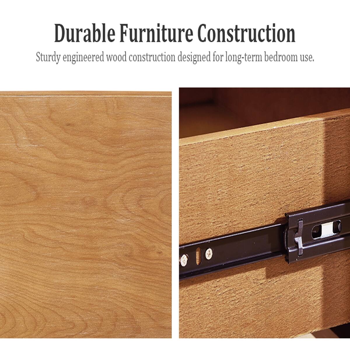 Durable Furniture Construction  
Sturdy engineered wood construction designed for long-term bedroom use.