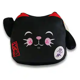 Maneki Neko - Printed Cushion Soft Velboa 12 inch / 30cm x 31cm Black Closed Eye