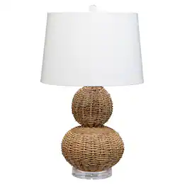 Manhattan Lane - 25 Inch Table Lamp, Rattan Woven, Inverted Tapered Shade - White, Silver, Beige
