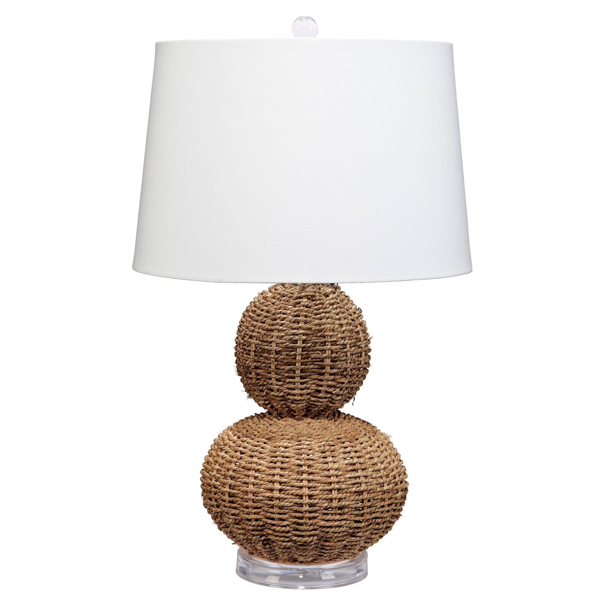 Front. Manhattan Lane - 25 Inch Table Lamp, Rattan Woven, Inverted Tapered Shade - White, Silver, Beige.