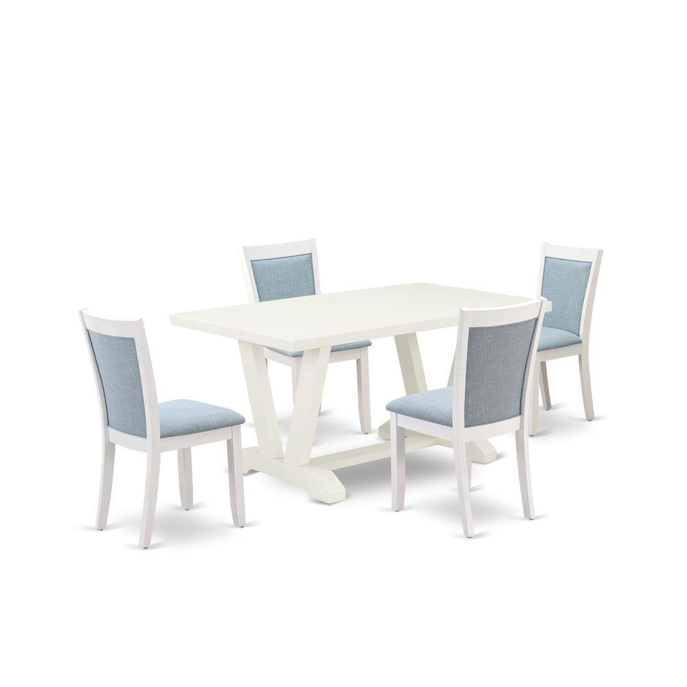 Alt View 4. East West Furniture - V026MZ015-5 5-Piece Dining Room Set Contains a Dining Table and 4 Baby Blue Upholstered Chairs - Wire Brushed Linen - Multi-Color.
