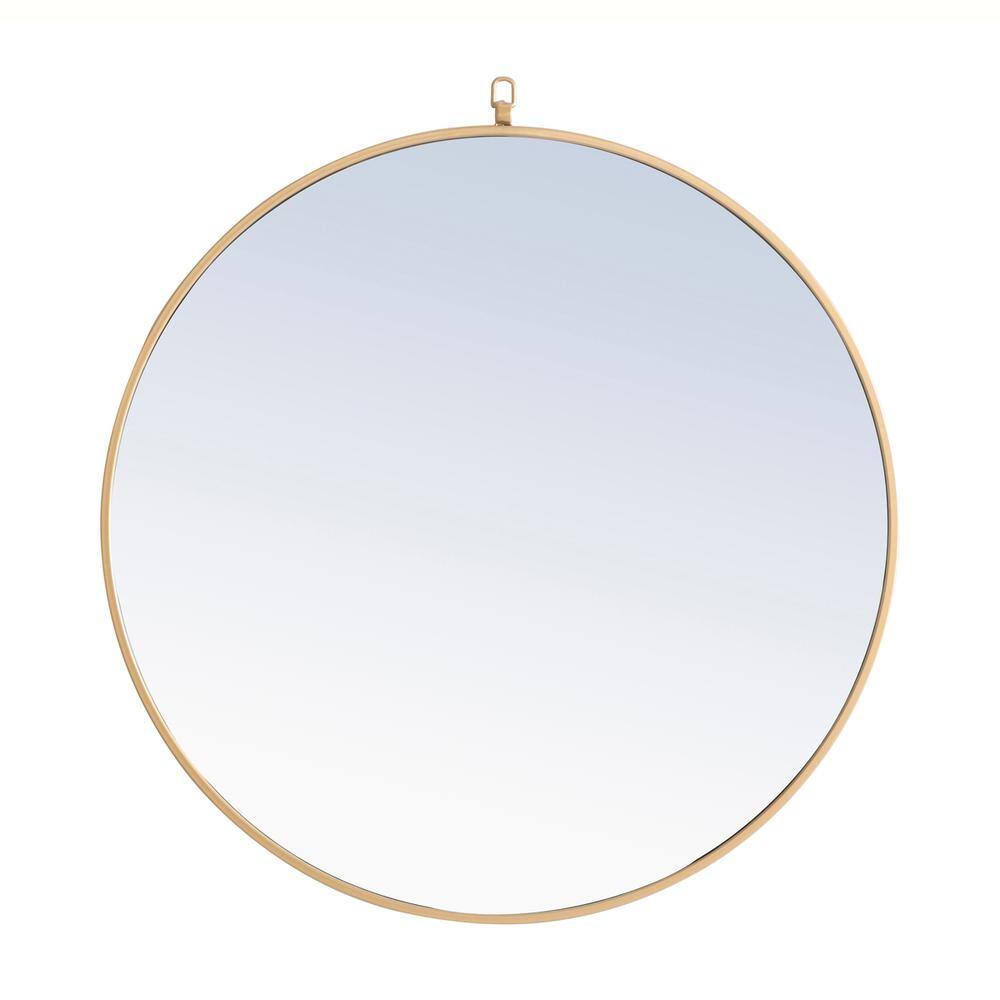 Alt View 4. Elegant Decor - Metal frame Round Mirror with decorative hook 32 inch Brass finish - Brass.