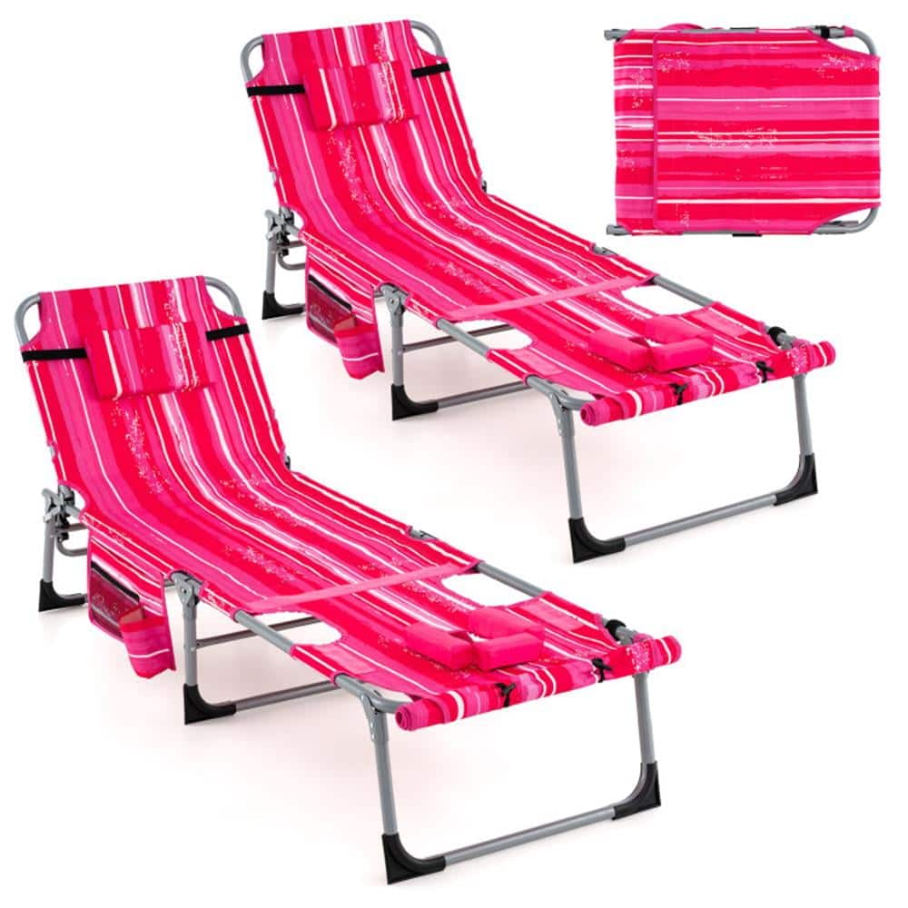 Kadyn - Lounge Chair Outdoor, Patio Lounge Chair,5-position Outdoor Folding Chaise Lounge Chair-Rose - Red