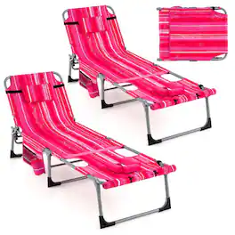 Kadyn - Lounge Chair Outdoor, Patio Lounge Chair,5-position Outdoor Folding Chaise Lounge Chair-Rose - Red
