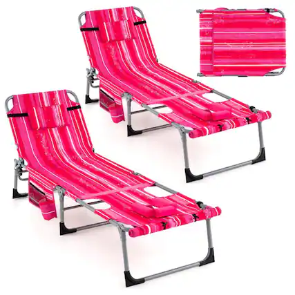 Front. Kadyn - Lounge Chair Outdoor, Patio Lounge Chair,5-position Outdoor Folding Chaise Lounge Chair-Rose Red - Red.