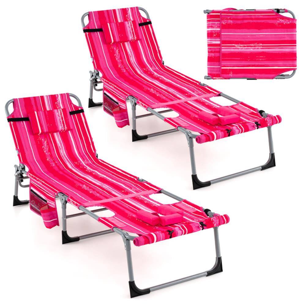 Front. Kadyn - Lounge Chair Outdoor, Patio Lounge Chair,5-position Outdoor Folding Chaise Lounge Chair-Rose Red - Red.