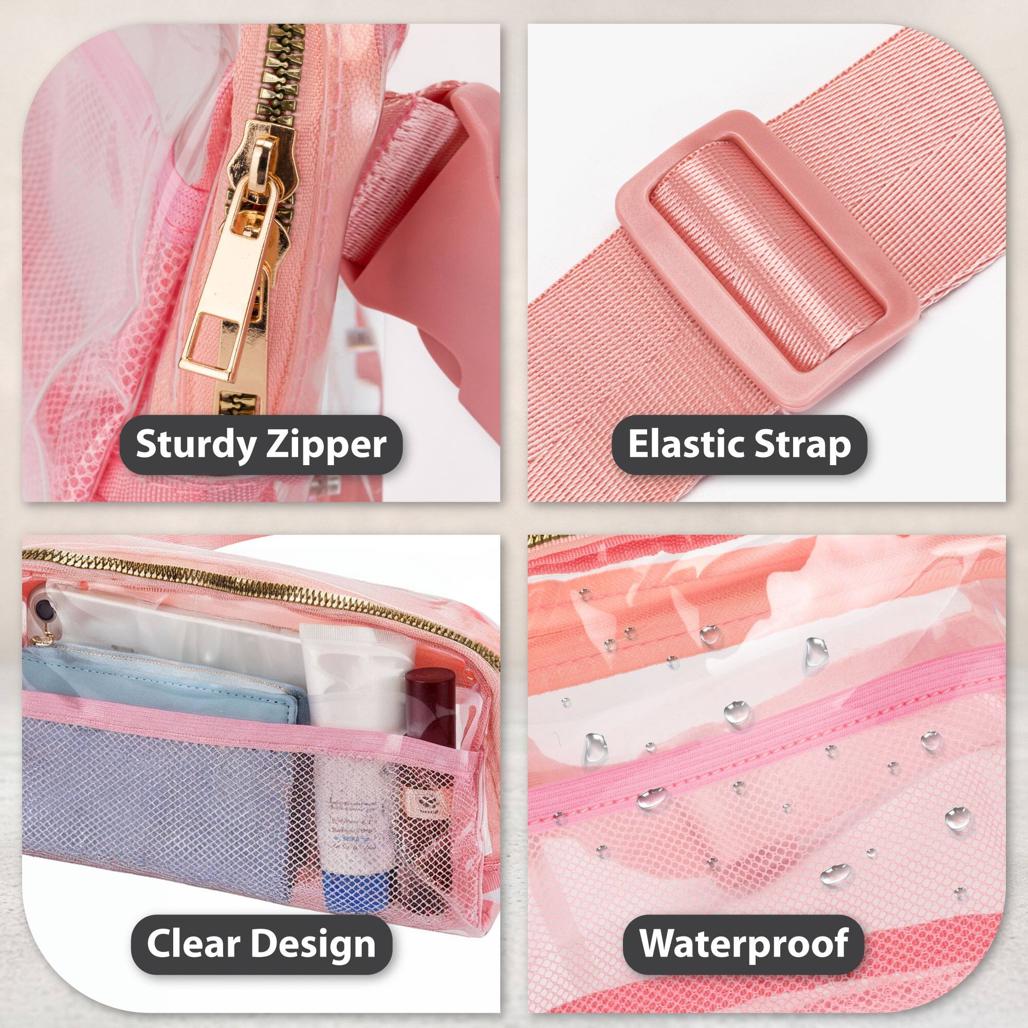 Sturdy Zipper, Elastic Strap, Clear Design, Waterproof