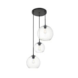 Living District - Baxter 3 Lights Black Pendant With Clear Glass - Black And Clear