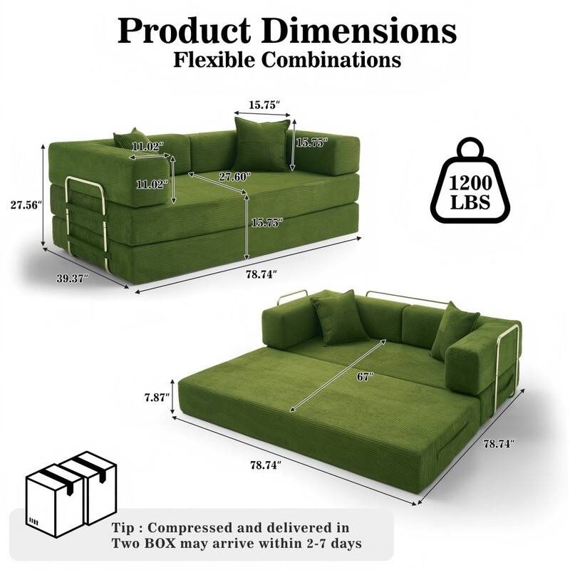 Product Dimensions  
Flexible Combinations  

15.75"  
11.02"  
27.56"  
39.37"  
78.74"  
7.87"  
67"  
1200 LBS  

Tip: Compressed and delivered in Two BOX may arrive within 2-7 days