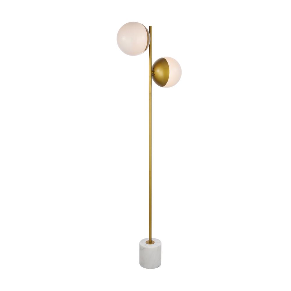 Alt View 1. Living District - Eclipse 2 Lights Brass Floor Lamp With Frosted White Glass - Brass And Frosted White.