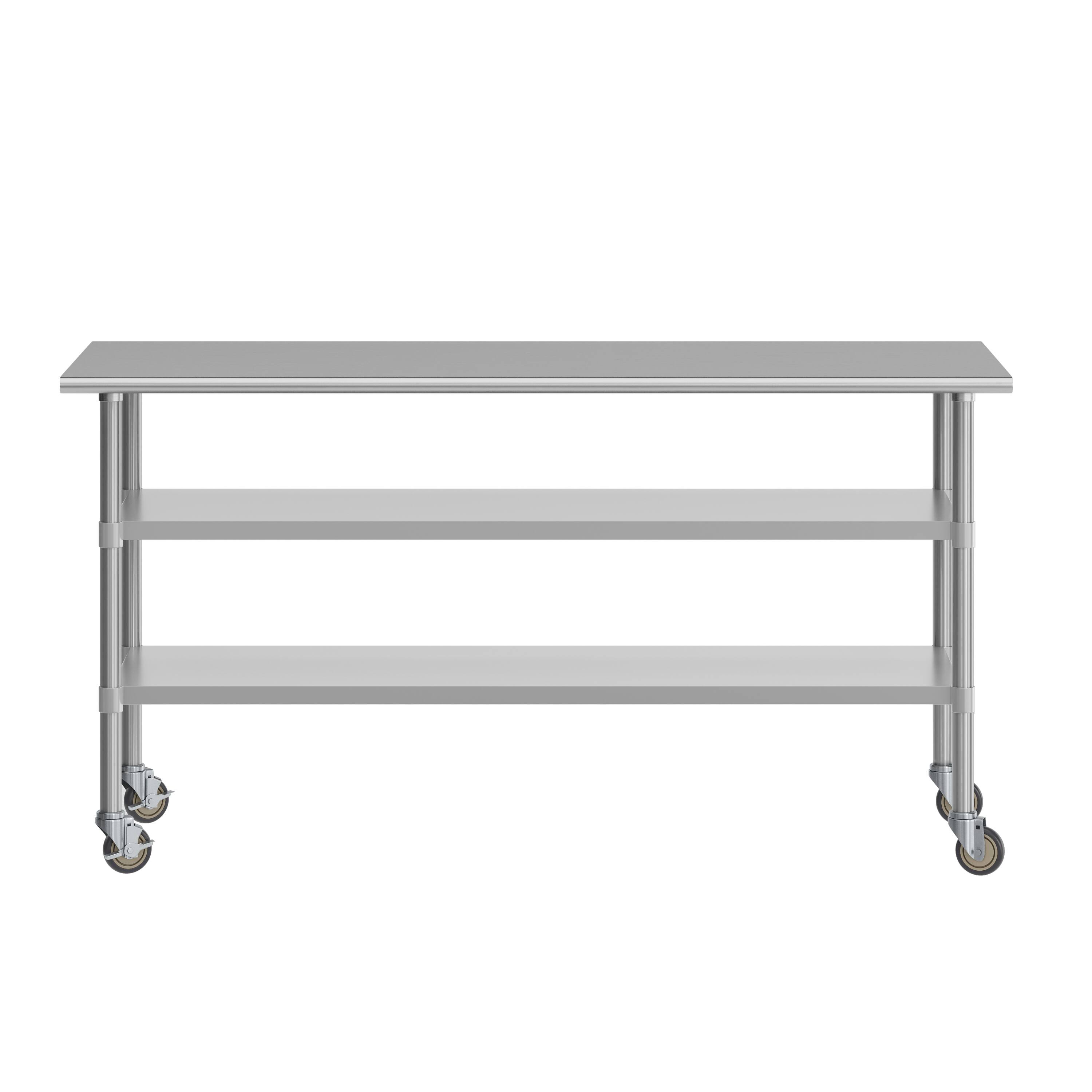 Angle. Flash Furniture - Reader NSF Certified Stainless Steel Prep and Work Table 30"x 72" with 2 Galvanized Steel Undershelves and 4 Casters, He - Gray.