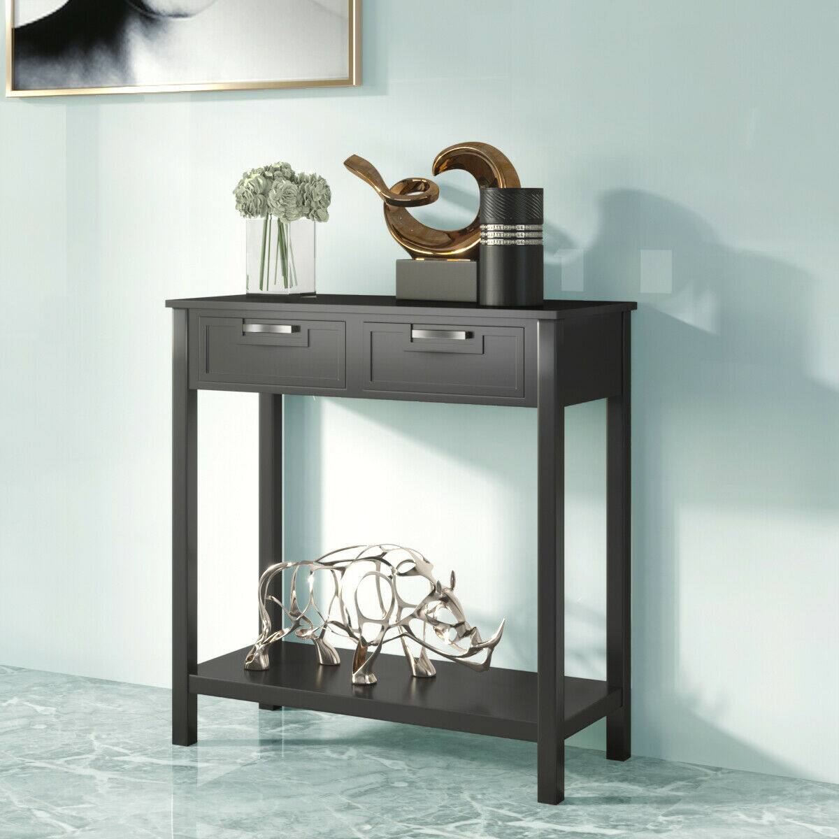 Alt View 3. Costway - Costway Accent Console Table Entryway Sofa Foyer Table Storage Shelf W/2 Drawers - Black.