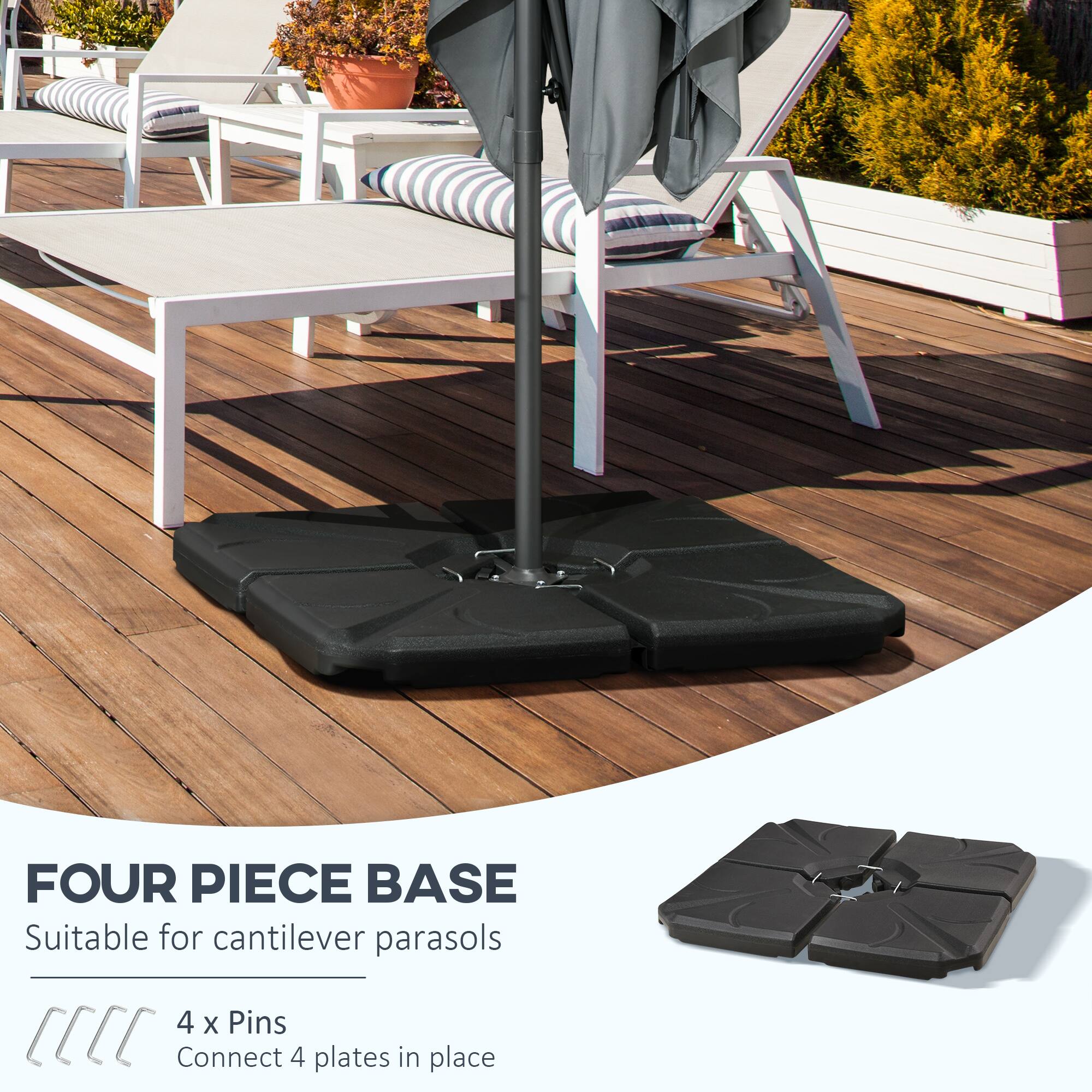 FOUR PIECE BASE  
Suitable for cantilever parasols  
4 x Pins  
Connect 4 plates in place