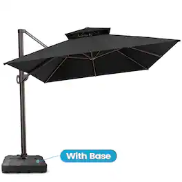 Crestlive Products - 10x13ft Aluminum Crank Cantilever Patio Umbrella with Lights with Base - Black