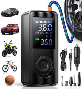 JETRANSPORT - Tire Inflator Portable Air Compressor - 150 Psi Fast Inflation Rechargeable & 12v Dc Adapter Pump For Car B - Default