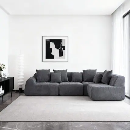 Front. Roomtec - Oversized Cloud Velvet Curved Sectional Couch 118 Boneless Couch with LShape Chaise Upholstered Compression Memory Foam - Grey.