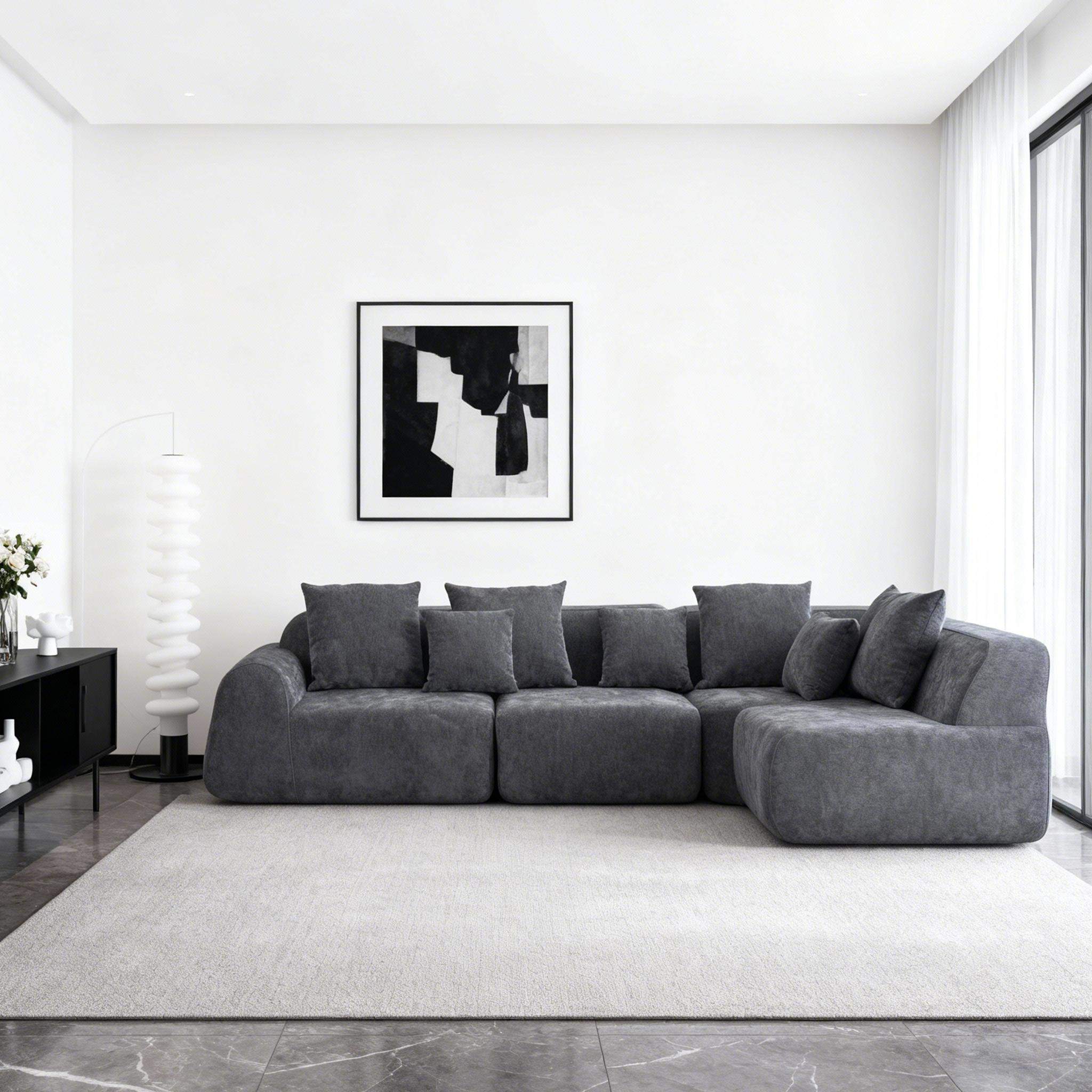 Front. Roomtec - Oversized Cloud Velvet Curved Sectional Couch 118 Boneless Couch with LShape Chaise Upholstered Compression Memory Foam - Grey.