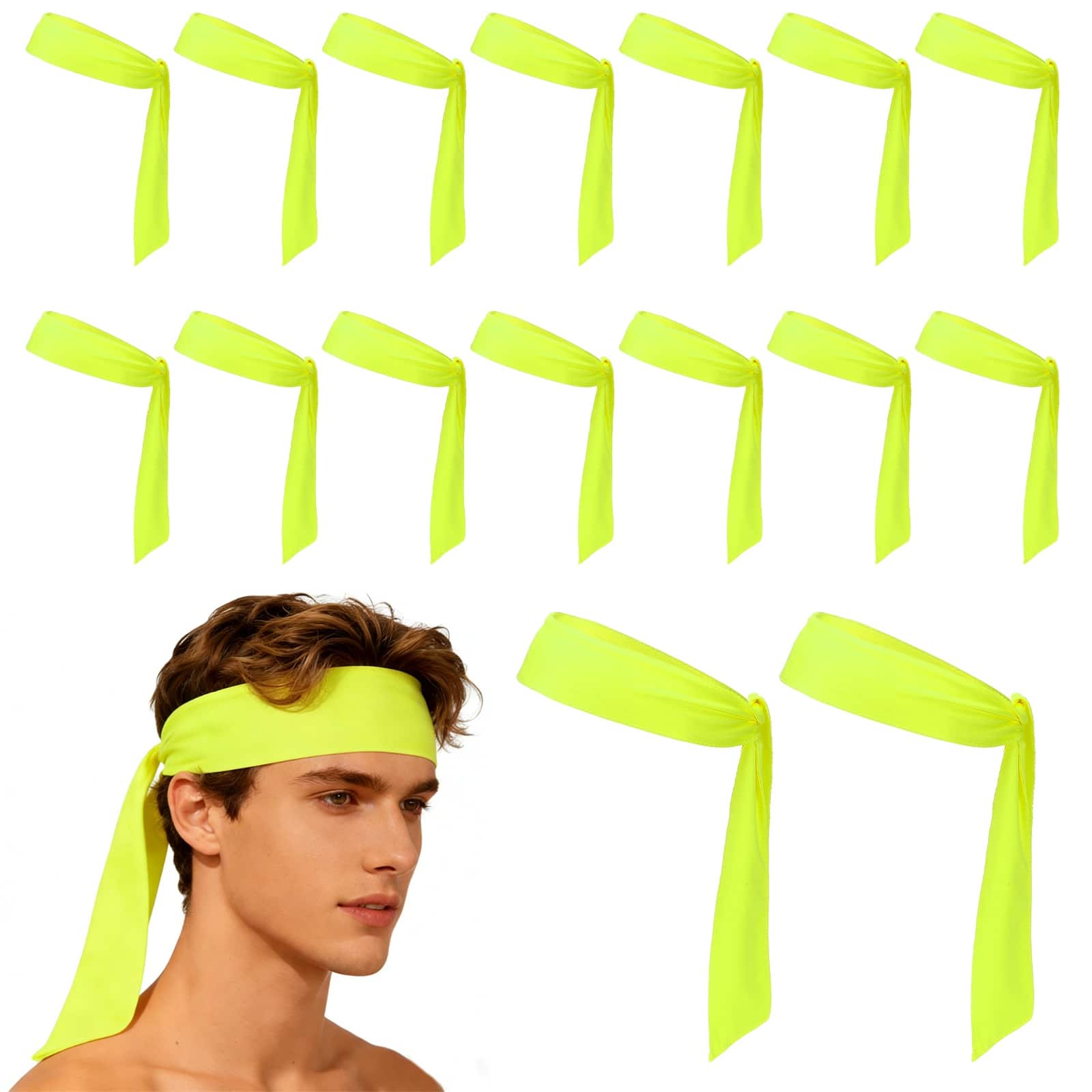 Unique Bargains - Tie Sweatband Headband, Adjustable Non-Slip Moisture Wicking Athletic Headband, 20pcs - For Tennis/Karate/Workout/Yoga - Bright Yellow price history on PriceWatchPro