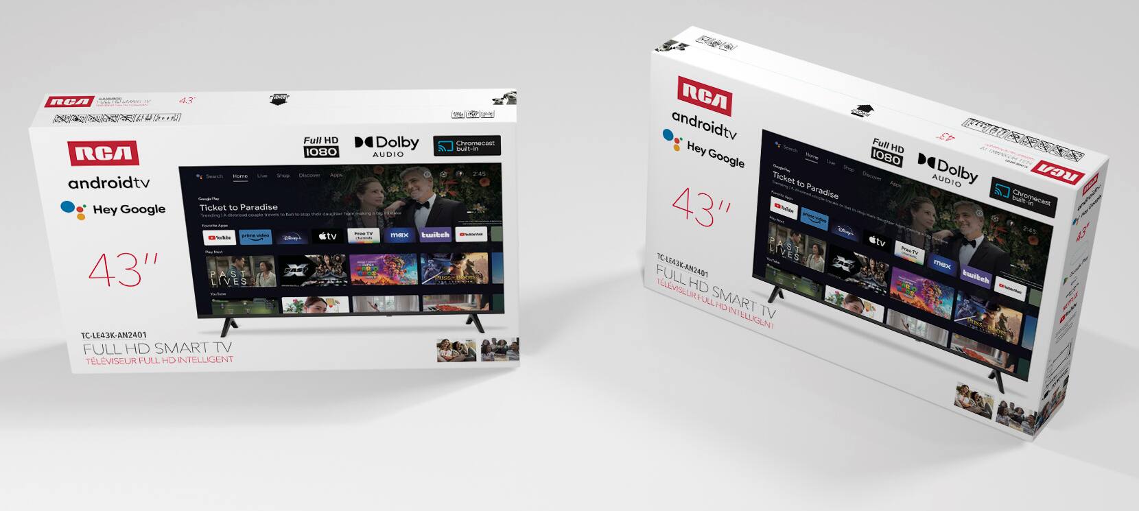 RCA, androidtv, Hey Google, Ticket to Paradise, 43", Full HD, Smart TV, Dolby, Chromecast, built-in audio, TC-LE43K-AN2401, Full HD, Intelligent