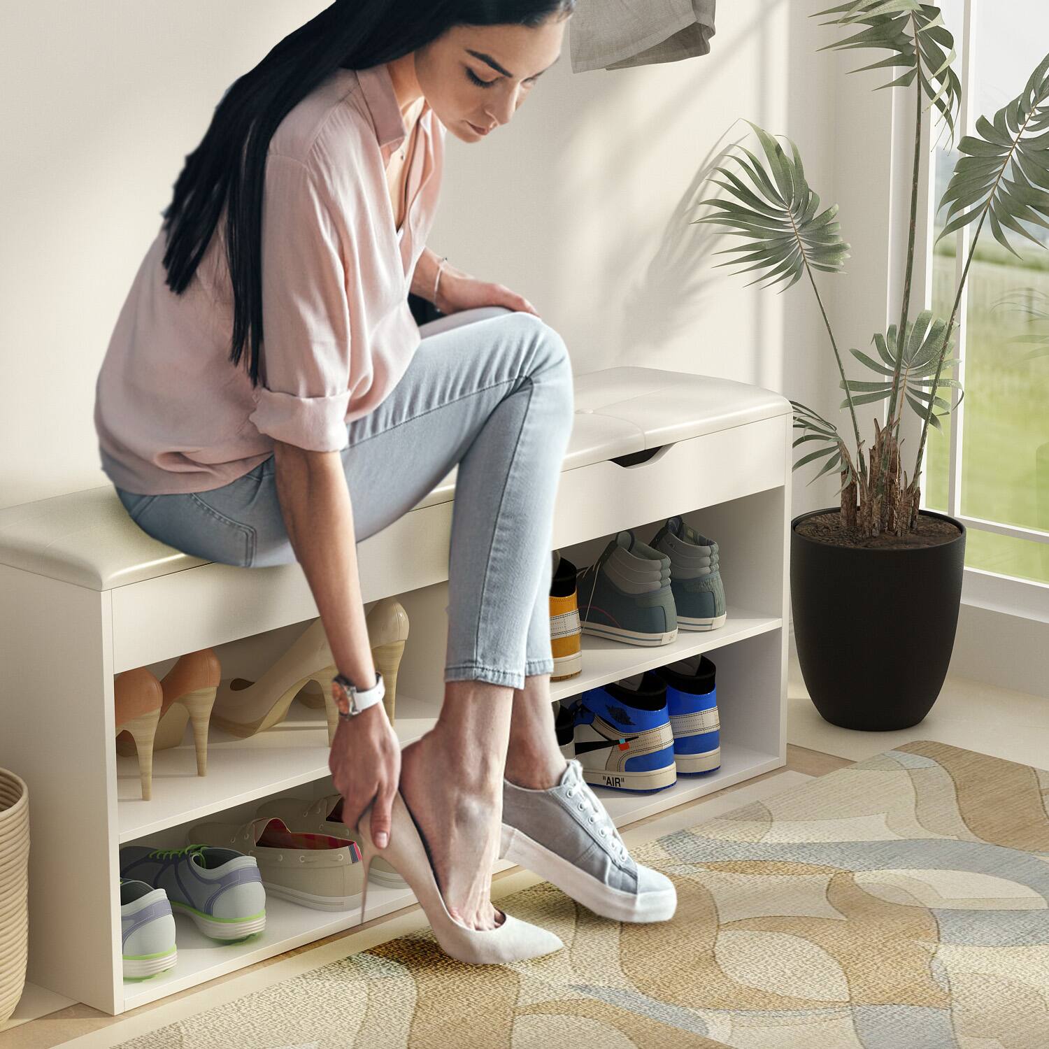 Alt View 6. Famapy - Famapy 2 - in - 1 Entryway Shoe Storage Bench with Hidden Compartments - White.