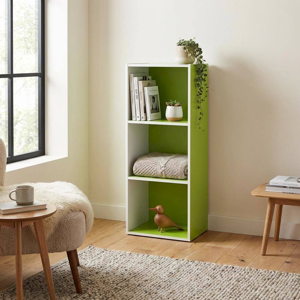 Left. FurniFact - White/Green 3-Tier Open Shelf Bookcase with Ample Storage and Modern Design - Brown.