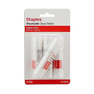 Staples Washable Glue Sticks
Applies Clear
0.28 oz - 8 g ea
AP NAZARO
4 Qty
ST10445