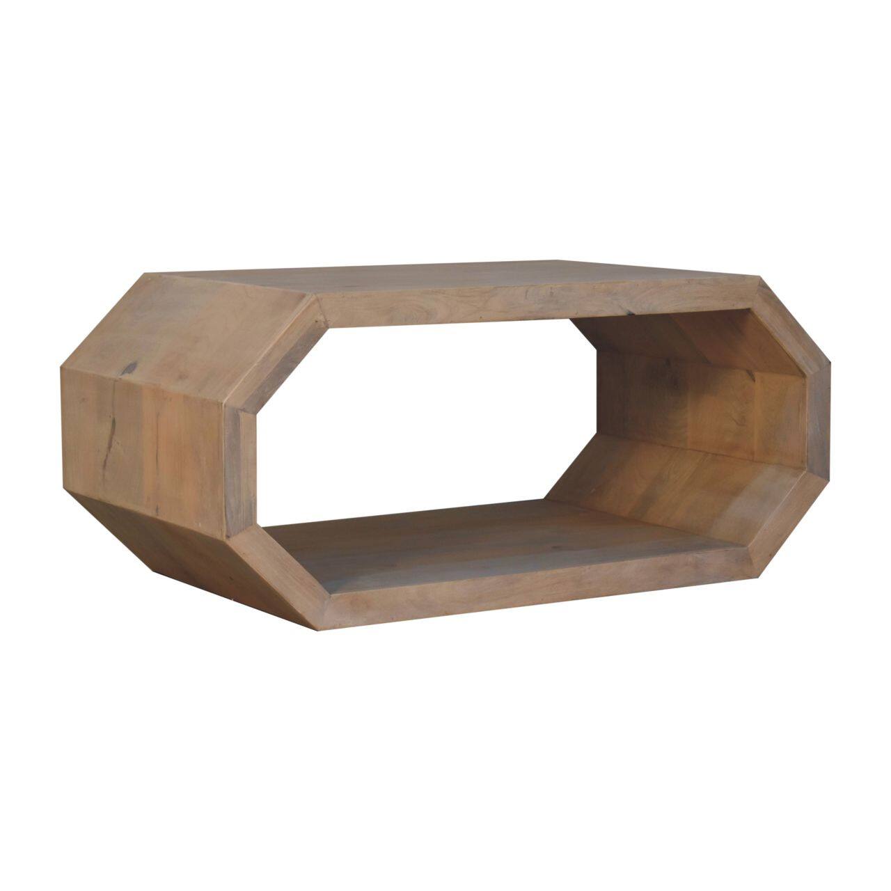 Left. Artisan Furniture - Artisan Furniture Solid Wood Hexagonal Coffee Table, Open Storage, Light Brown - Brown.