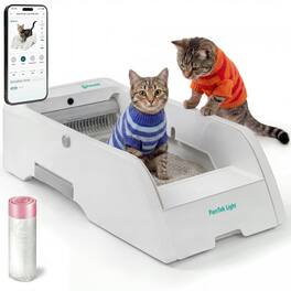 Petcove - PurrTek Light Automatic Self Cleaning Cat Litter Box with 20 Litter Bags Smart App 5GHz WiFi Control - White