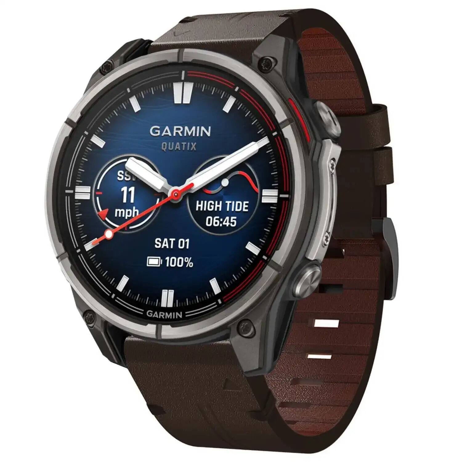 GARMIN QUATIX  
SS 11 mph  
HIGH TIDE 06:45  
SAT 01  
100%  
GARMIN