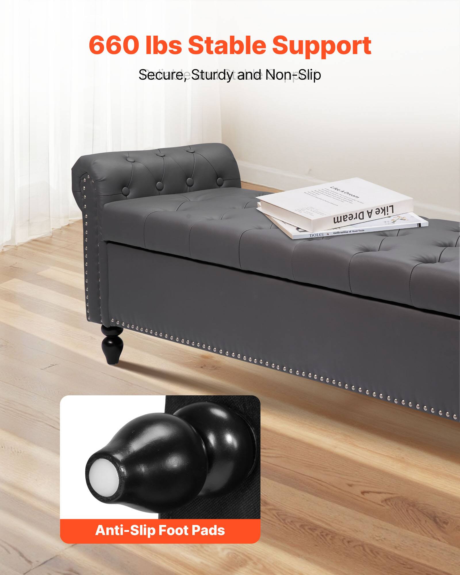 660 lbs Stable Support  
Secure, Sturdy and Non-Slip  

Anti-Slip Foot Pads