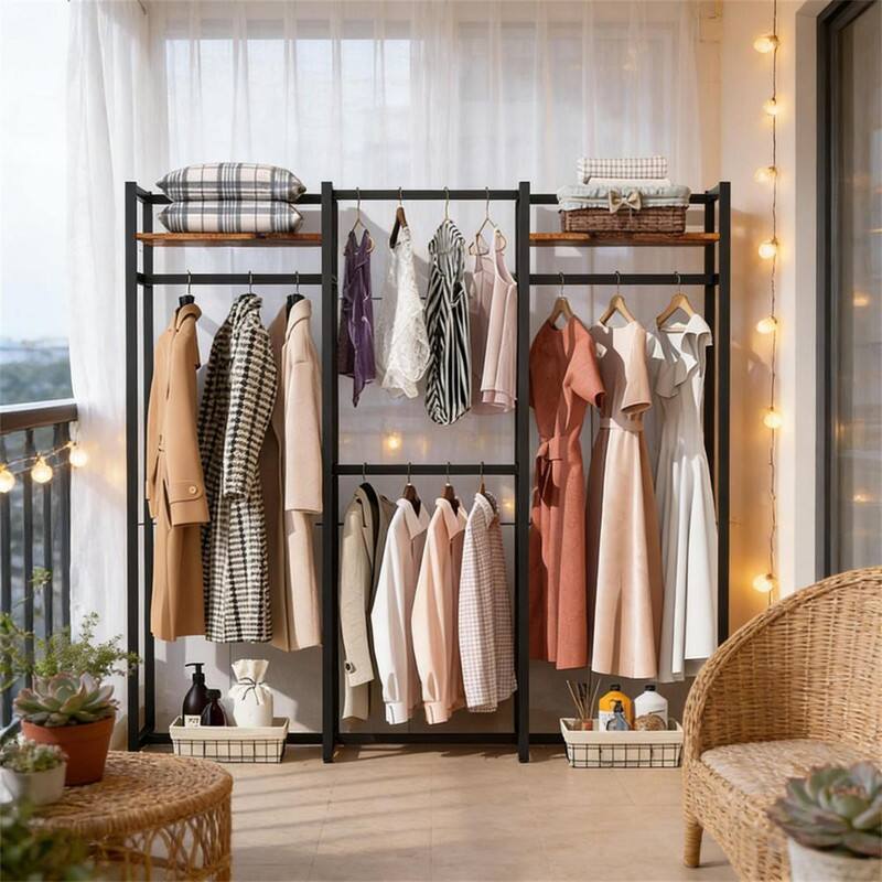Alt View 2. ALEXOUN - Portable Wardrobe Rack - 70" High Closet Organizer, 500 lbs Metal Frame, 4 Hanging Rods & 2 Shelves,Adjustable Feet,1pc - Black.
