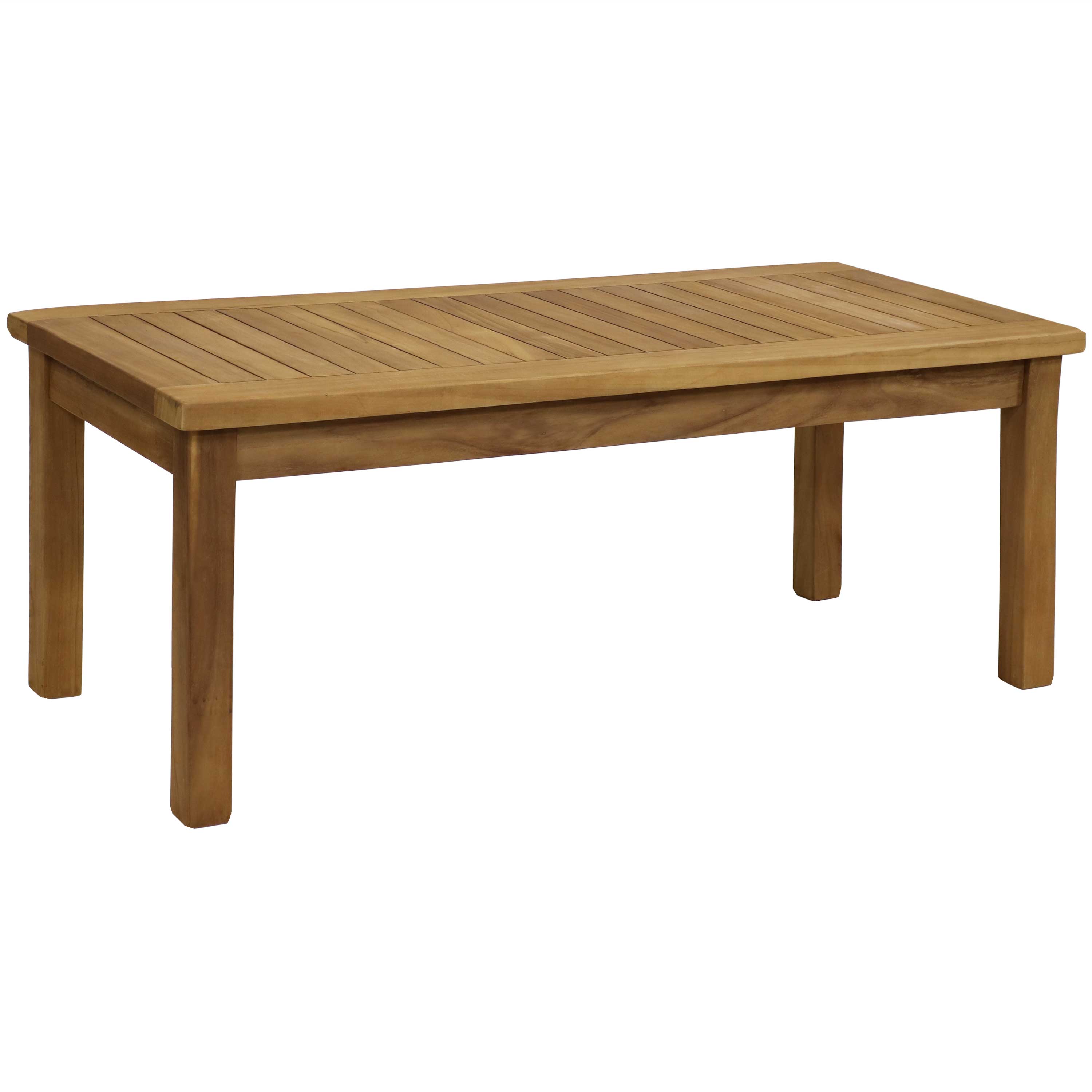 Front. Sunnydaze - 45.75 in Teak Wood Rectangular Patio Coffee Table - Light Brown.