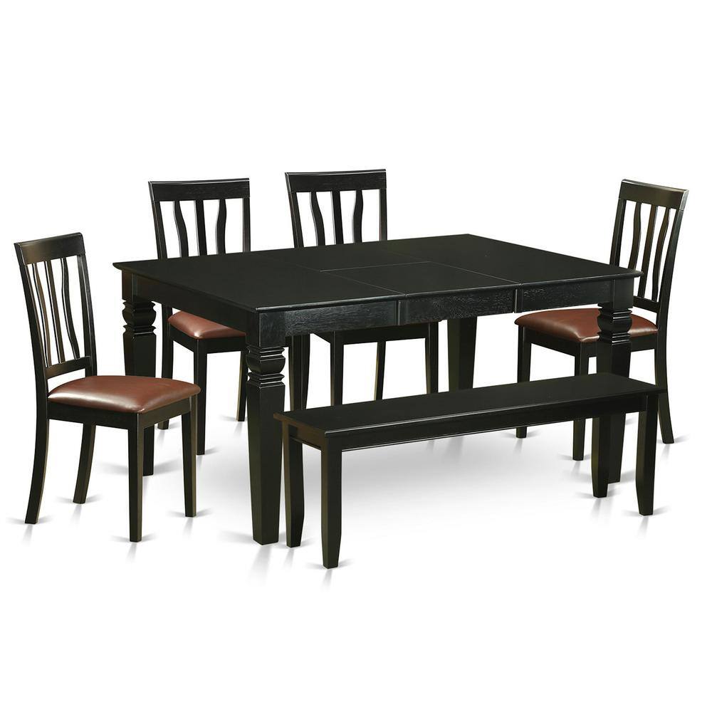 Front. East West Furniture - 6 PC Kitchen nook Dining set - Kitchen Table and 4 Dining Chairs and Bench - Black.