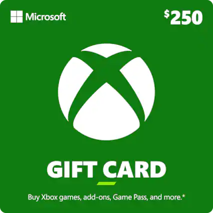 Microsoft
$250
GIFT CARD
Buy Xbox games, add-ons, Game Pass, and more.*