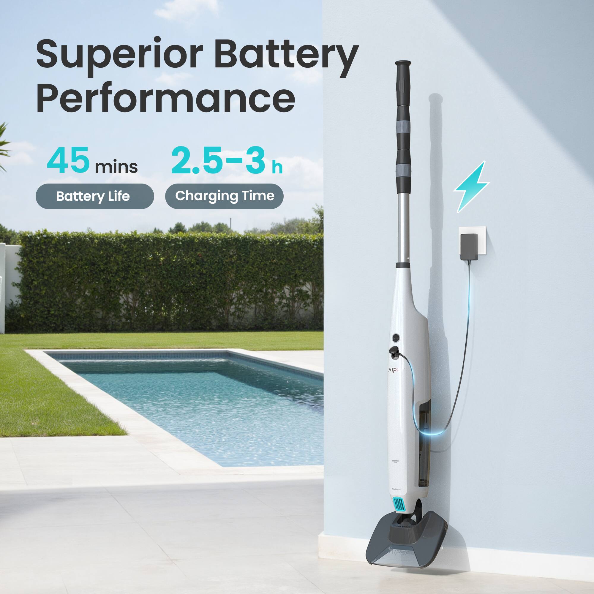 Superior Battery Performance  
45 mins Battery Life  
2.5-3 h Charging Time