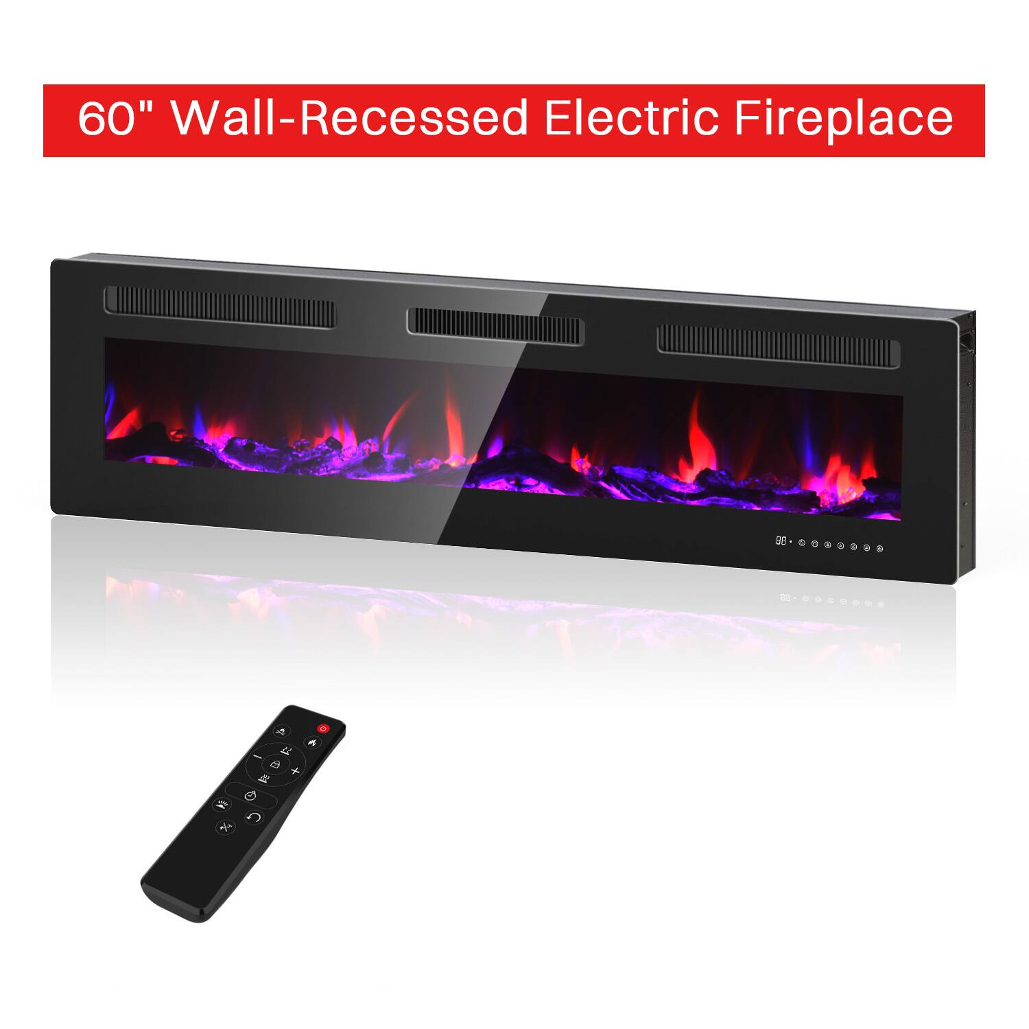 60" Wall-Recessed Electric Fireplace