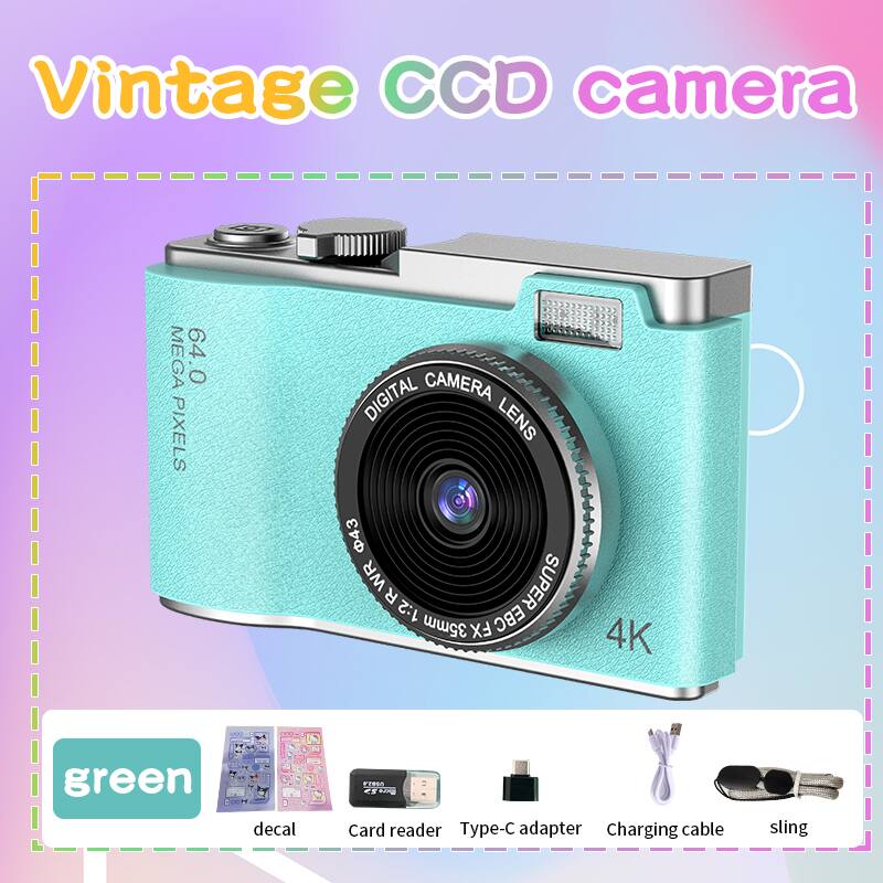 Vintage CCD camera  
MEGA 640 PIXELS  
DIGITAL CAMERA LENS  
43 WR SUPER R 1:2 EBC 35mm FX 4K  
green decal  
Card reader  
Type-C adapter  
Charging cable  
sling