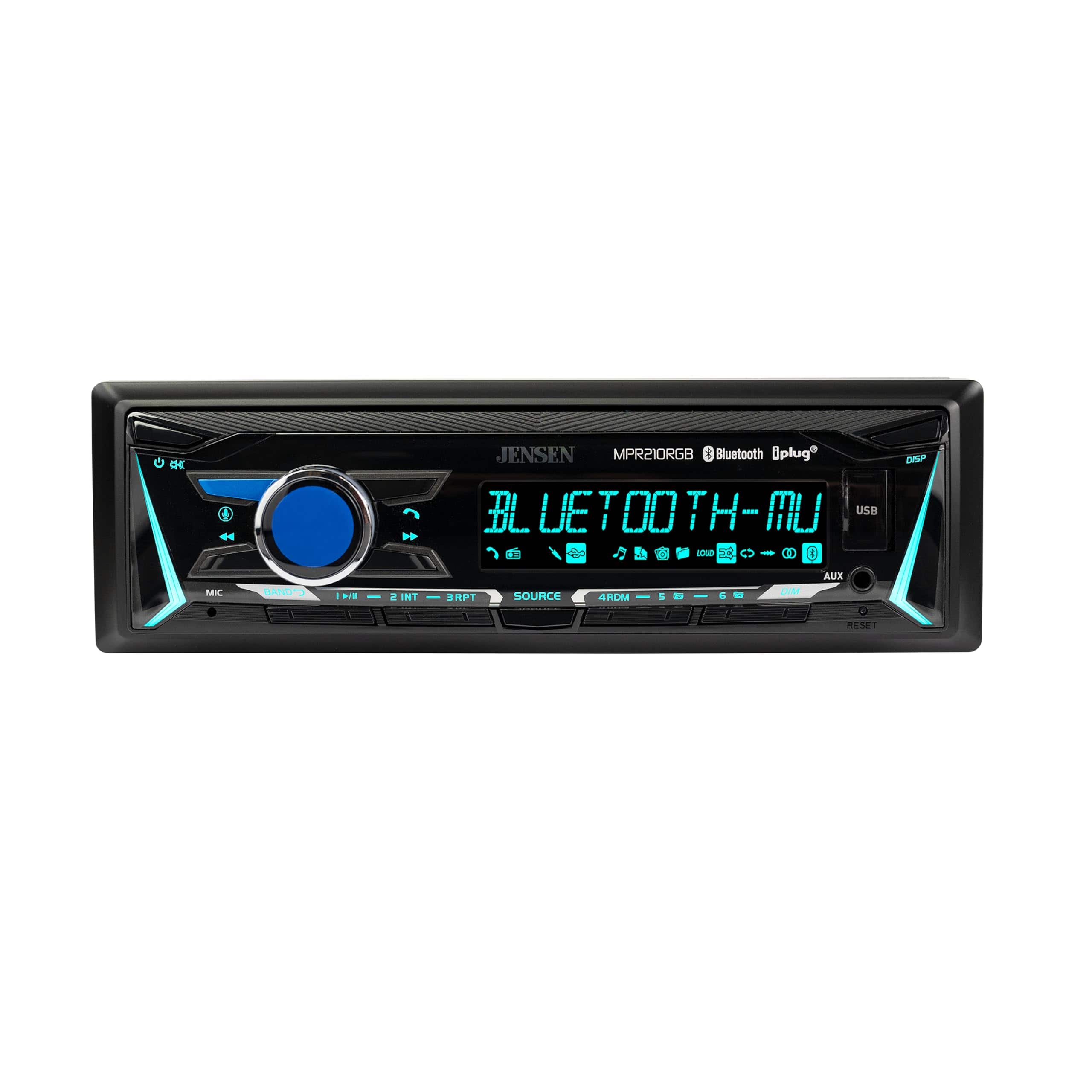 Jensen - MPR210RGB Single DIN Stereo | RGB Display | Bluetooth | AM/FM | Push to Talk | USB | Not a CD Player - Black