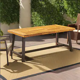 APRILSOUL - Carlie Outdoor Sandblast Finished Dining Table with Rustic Metal Finished Iron Legs - Brown+Black