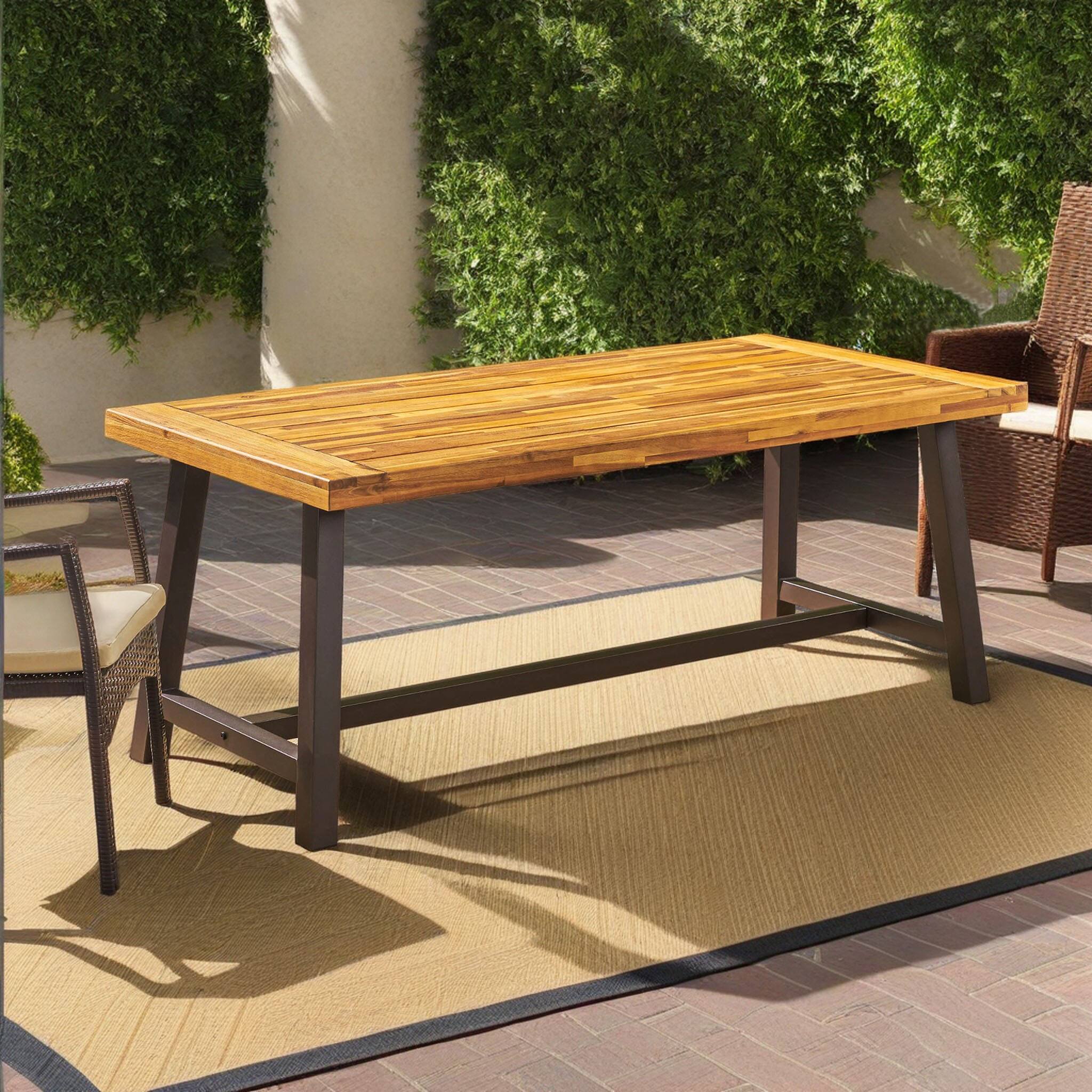 Front. APRILSOUL - Carlie Outdoor Sandblast Finished Dining Table with Rustic Metal Finished Iron Legs - Brown+Black.
