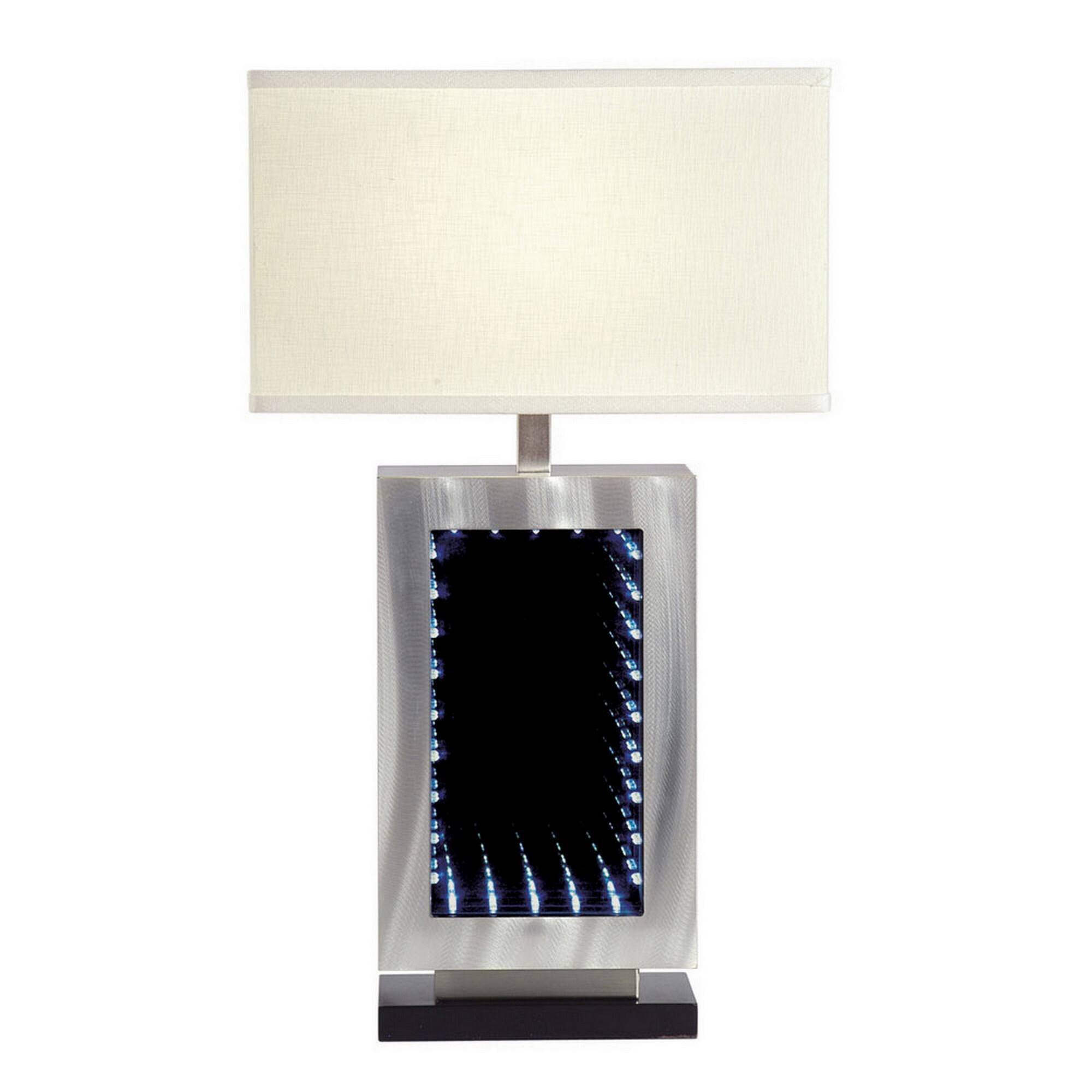 Front. Manhattan Lane - Ziva 27 Inch Table Lamp, LED Night Light, Rectangular Shade - Chrome, White.