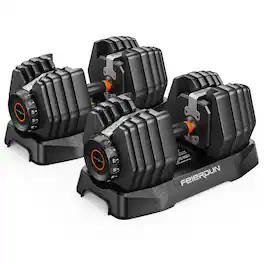 FEIERDUN - 15-in-1 Adjustable Dumbbell Set, 105lb Weight Set Dumbbells with Storage Box, Quick Adjust Free Weight w - Black
