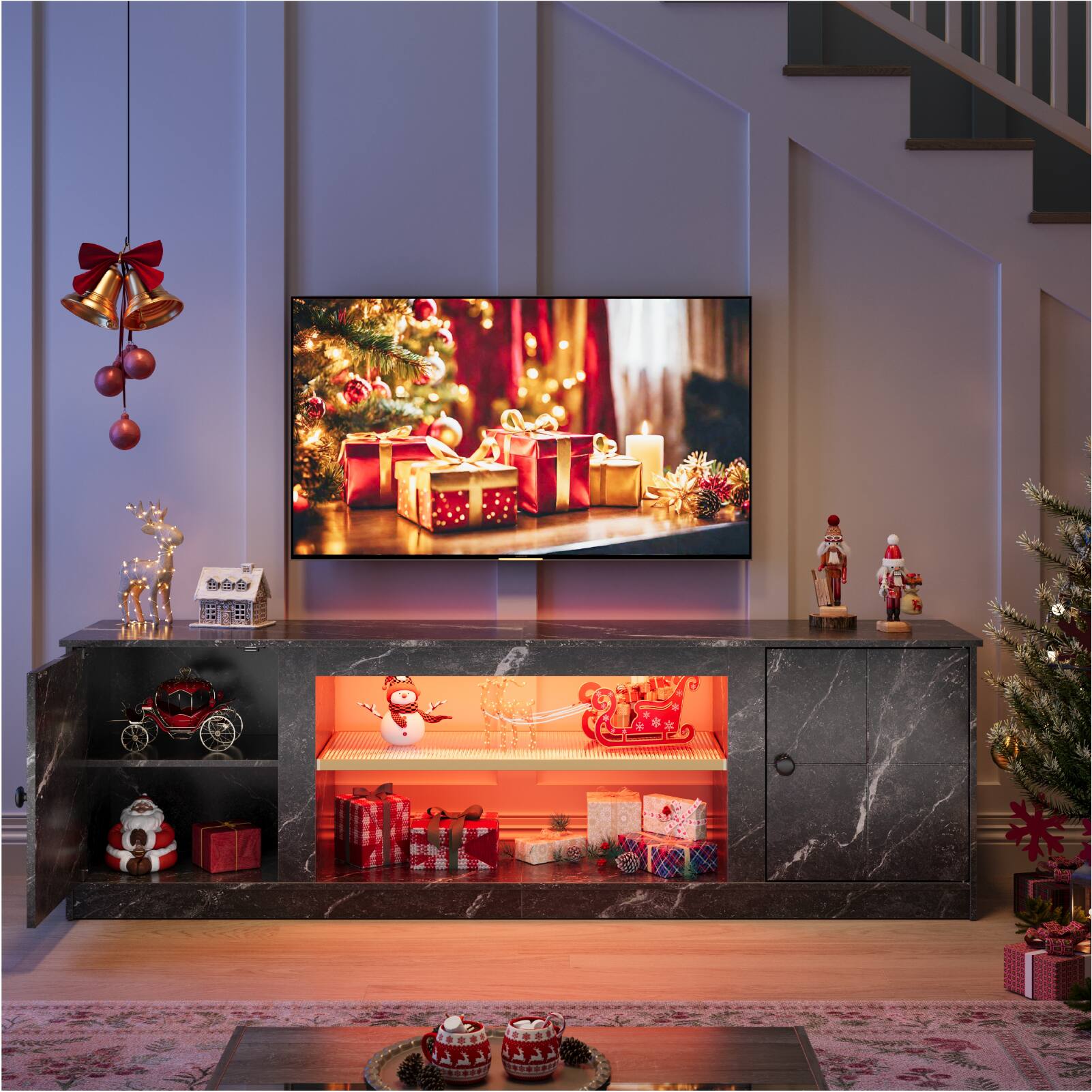 Left. Pinmoco - Pinmoco - 63 inch LED Gaming TV Stand for up to 70 inches TVs with Storage Cabinet and Adjustable Shelf - Black Marble.