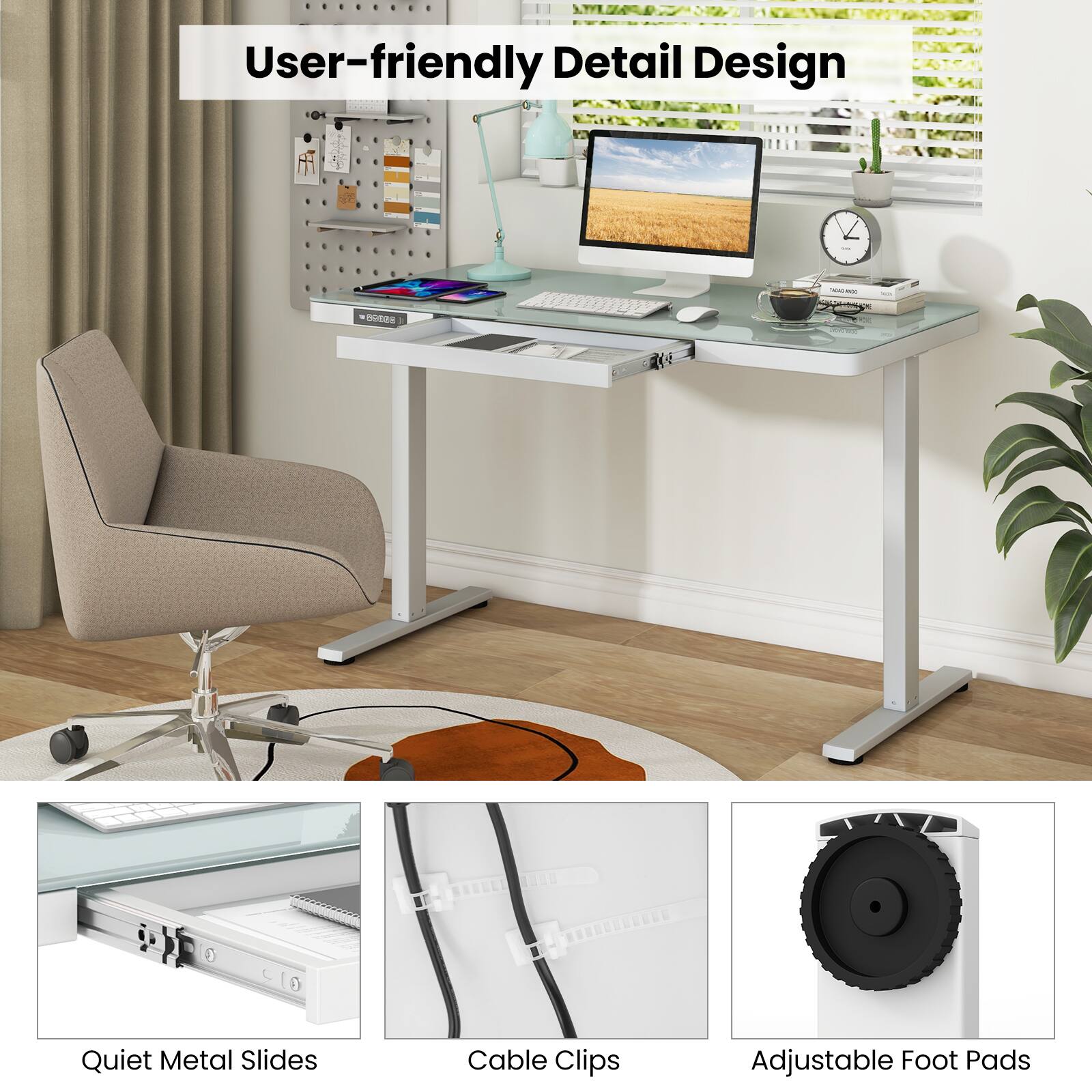 User-friendly Detail Design - Quiet Metal Slides, Cable Clips, Adjustable Foot Pads