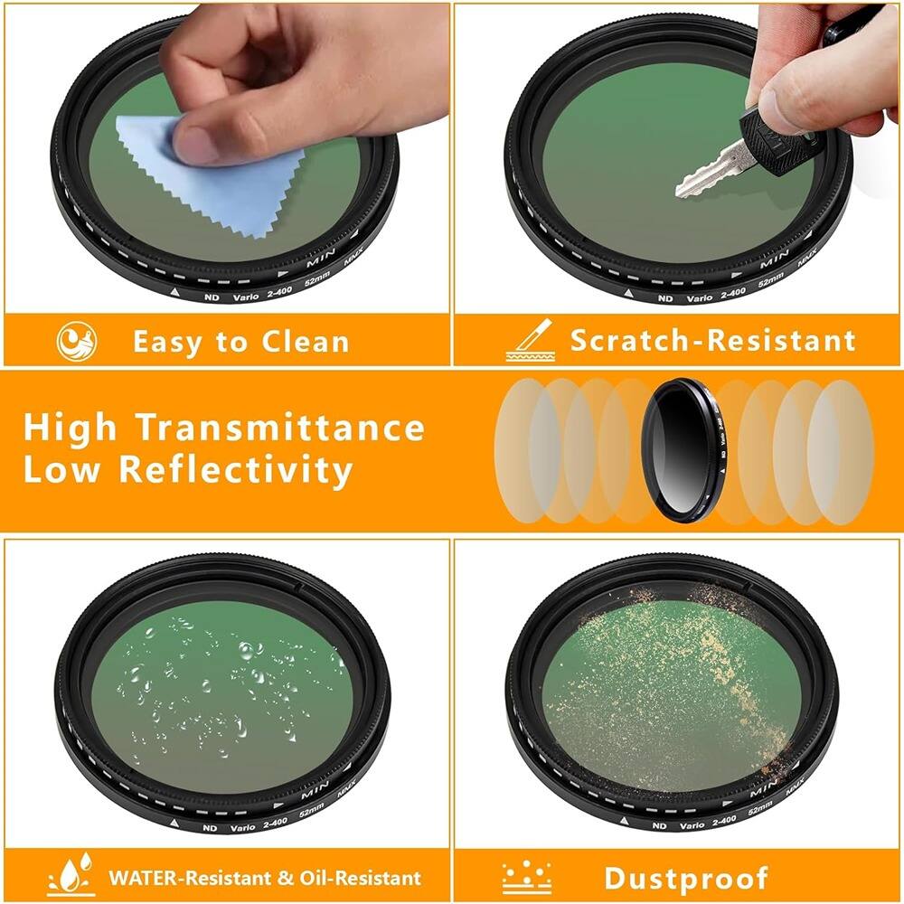 - Easy to Clean
- Scratch-Resistant
- High Transmittance Low Reflectivity
- WATER-Resistant & Oil-Resistant
- Dustproof

ND Vario 2-400 MIN 12mm