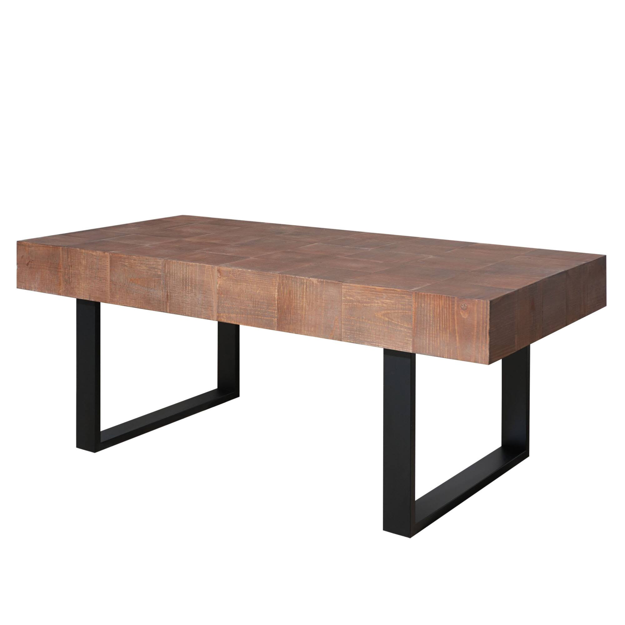 Alt View 1. GOODSILO - Handcrafted Rustic Industrial Coffee Table with Metal Legs and Parquet-Style Wood Surface - Multi.