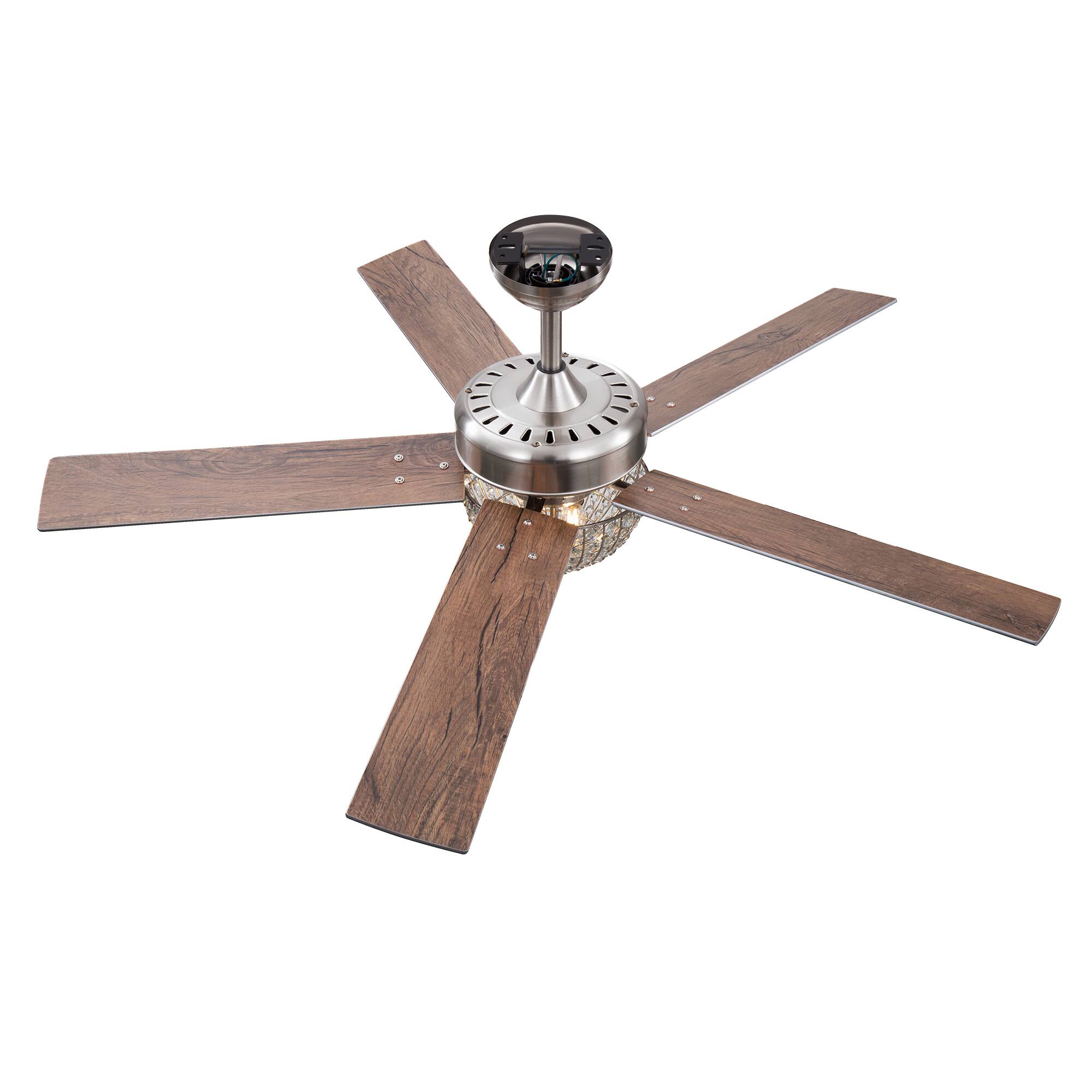 Alt View 8. Breezary - 52'' Indoor Ceiling Fan with Crystal-Bead Bowl Light, 5 Reversible Blades, Timer, DC Motor, Remote & 6″ Downrod - Satin Nickel.