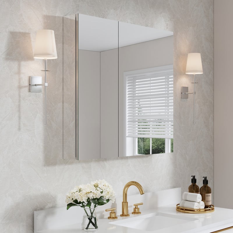 WELLFOR - Combo 32 in. W x 30 in. H Rectangular Aluminum Recess/Surface Mount Frameless Medicine Cabinet with Mirror - Silver price history on PriceWatchPro