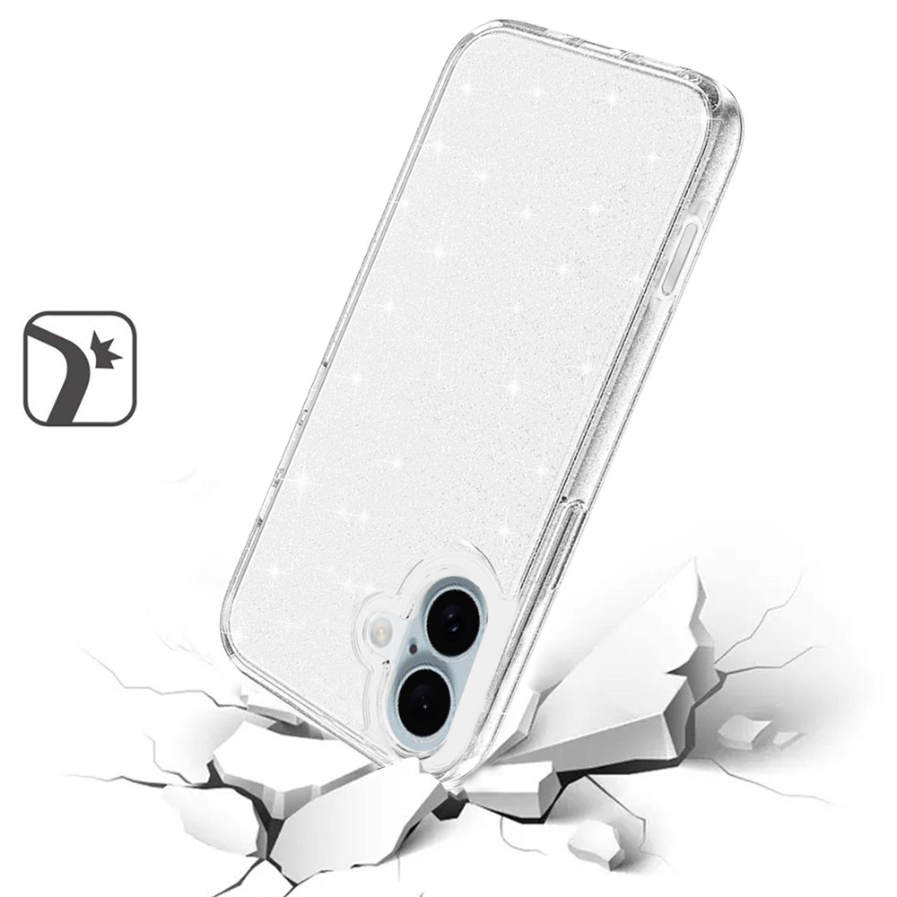 Left. Kitcheniva - Glitter 3mm Translucent Case With Tempered Glass For iPhone 16 Clear - Clear.