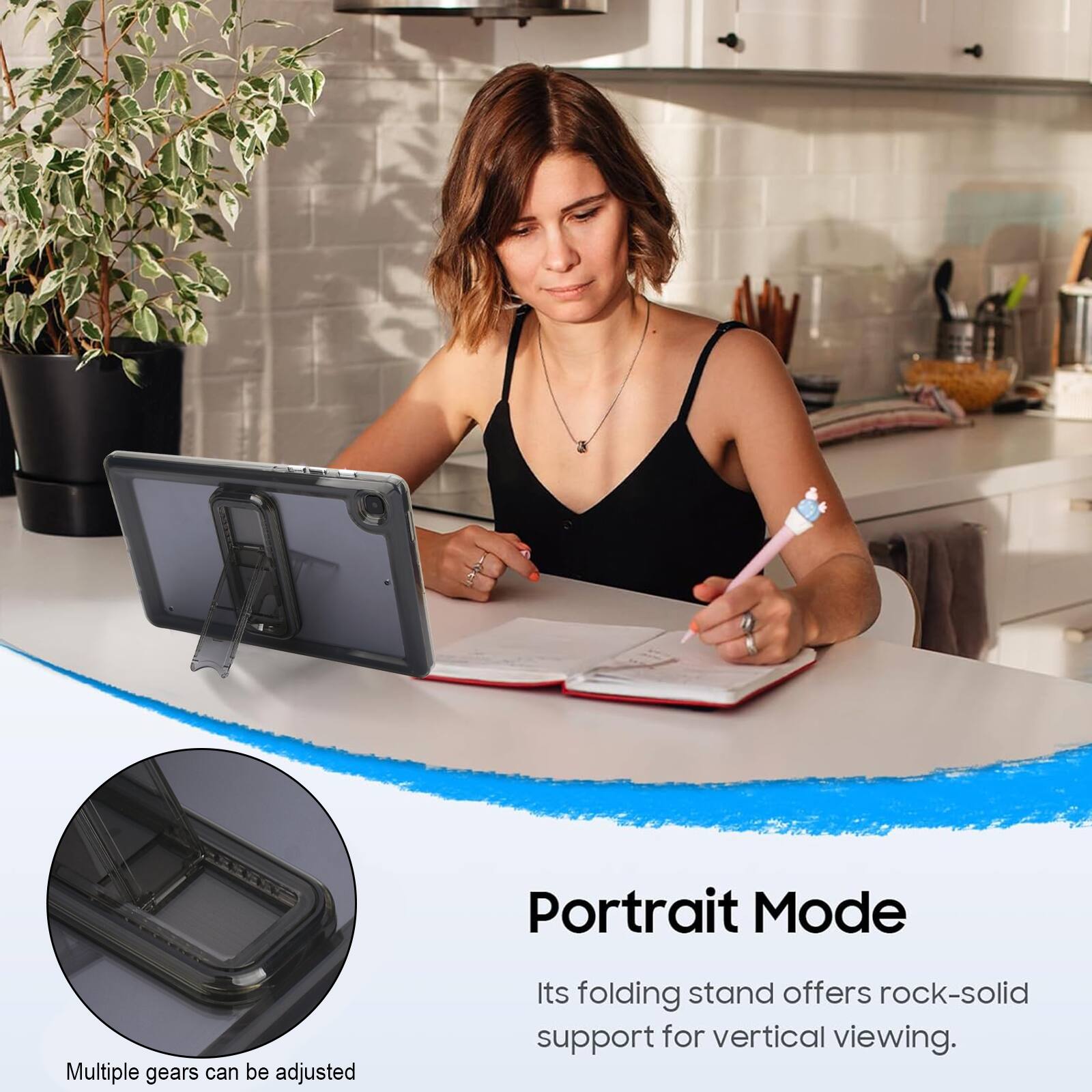 Portrait Mode  
Multiple gears can be adjusted.  
Its folding stand offers rock-solid support for vertical viewing.